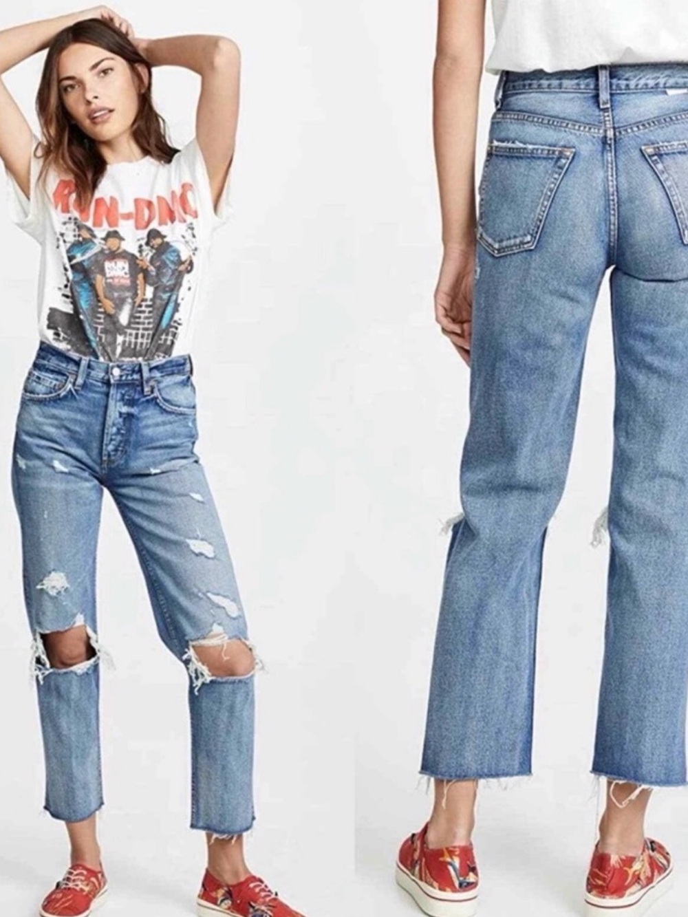 Boyish Light Blue High-Rise Distressed Straight Jeans